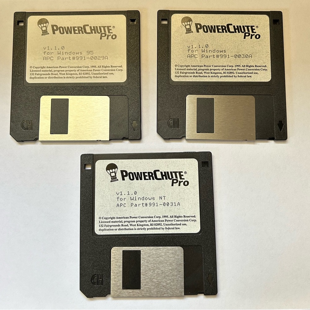 Powerchute Pro 991-0029A 991-0030A 991-0031A 1995 Software Floppy Disk 3PC Set